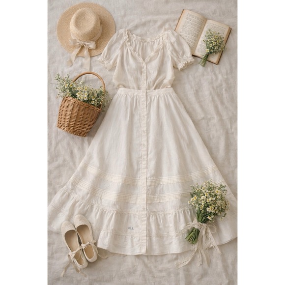 Lauren Ralph Lauren Dresses & Skirts - Ralph Lauren LRL  Skirt 14 A Line Off White Cotton Pintuck Cottagecore Prairie
